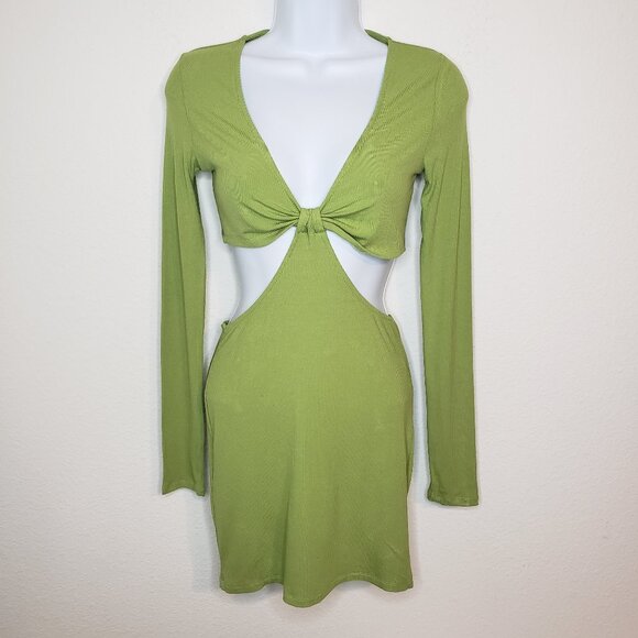 Kittenish Women's Sz M Lime Long Sleeve Cut-out Mini Dress - Picture 1 of 7